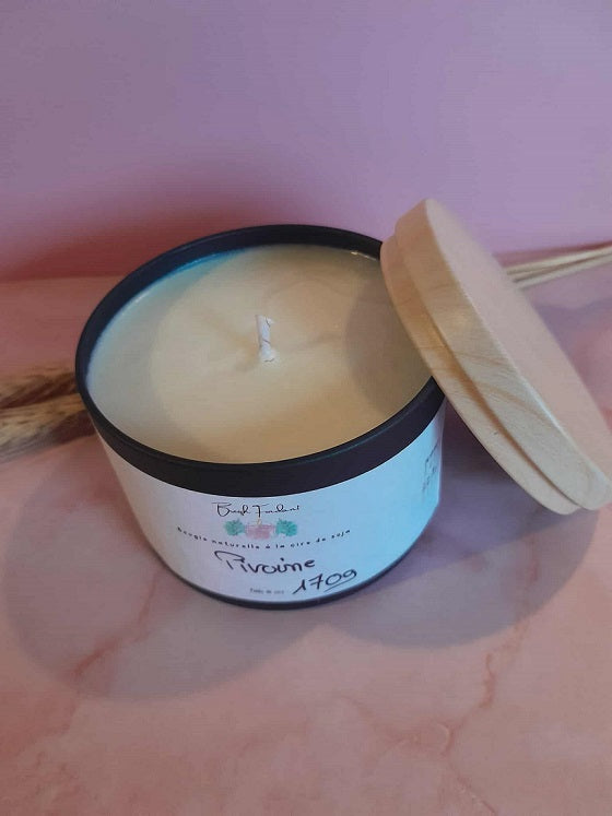 Bougie pot noir senteur pivoine