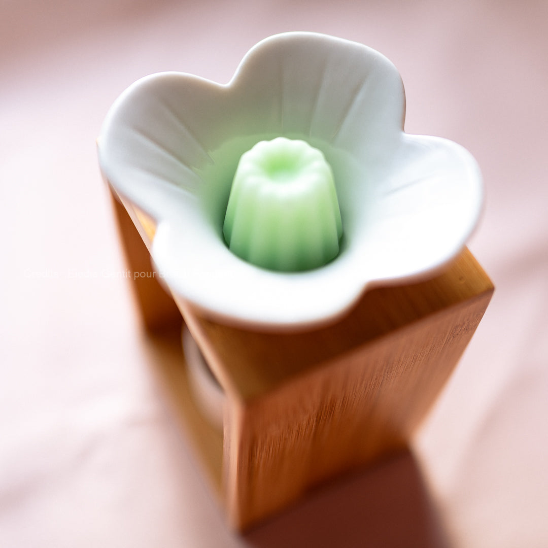 Brûle parfum en bambou et céramique blanc - 3 modèles