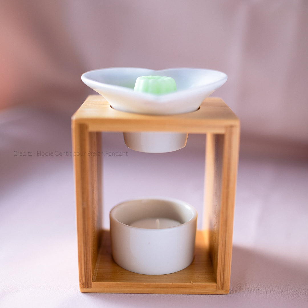 Brûle parfum en bambou et céramique blanc - 3 modèles