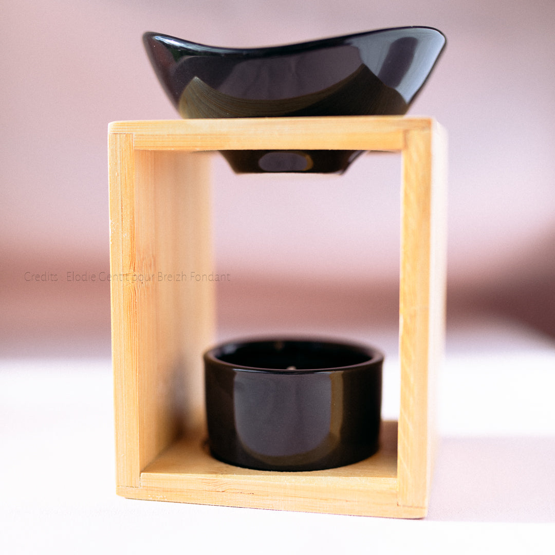 Brûle parfum en bambou et céramique noir