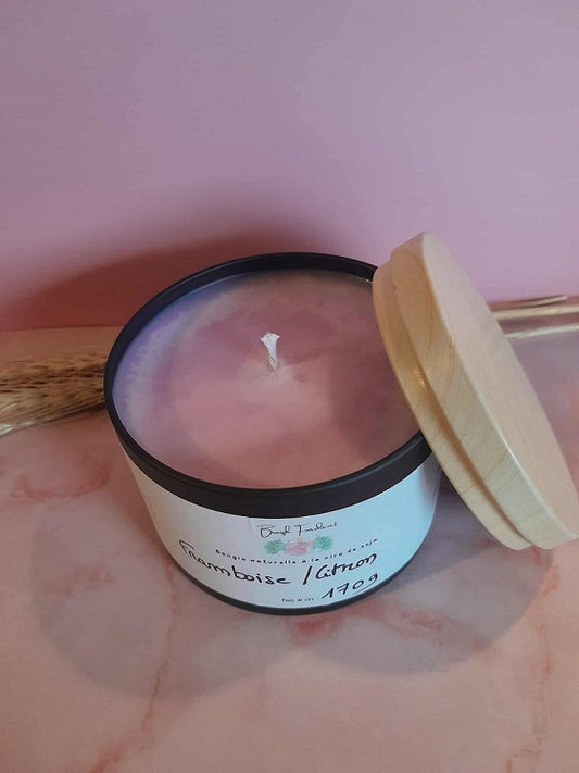 Bougie pot noir senteur framboise/citron