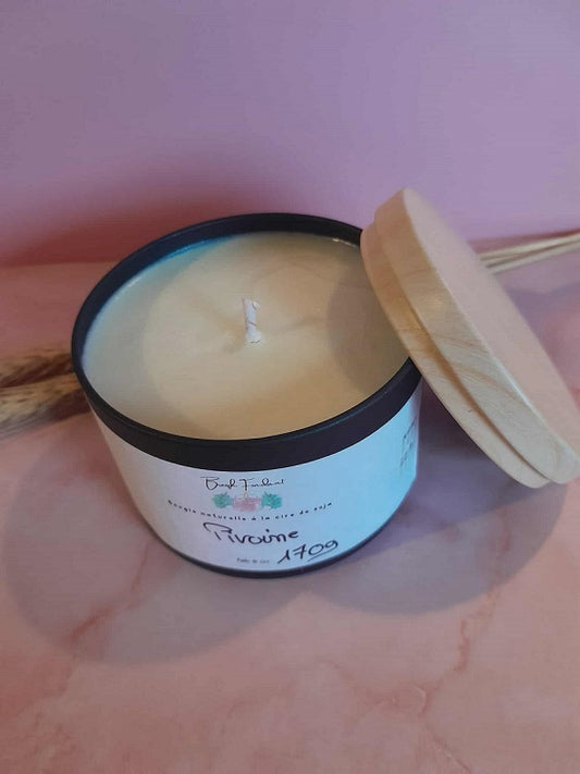 Bougie pot noir senteur pivoine