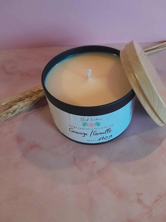 Bougie pot noir senteur orange/cannelle